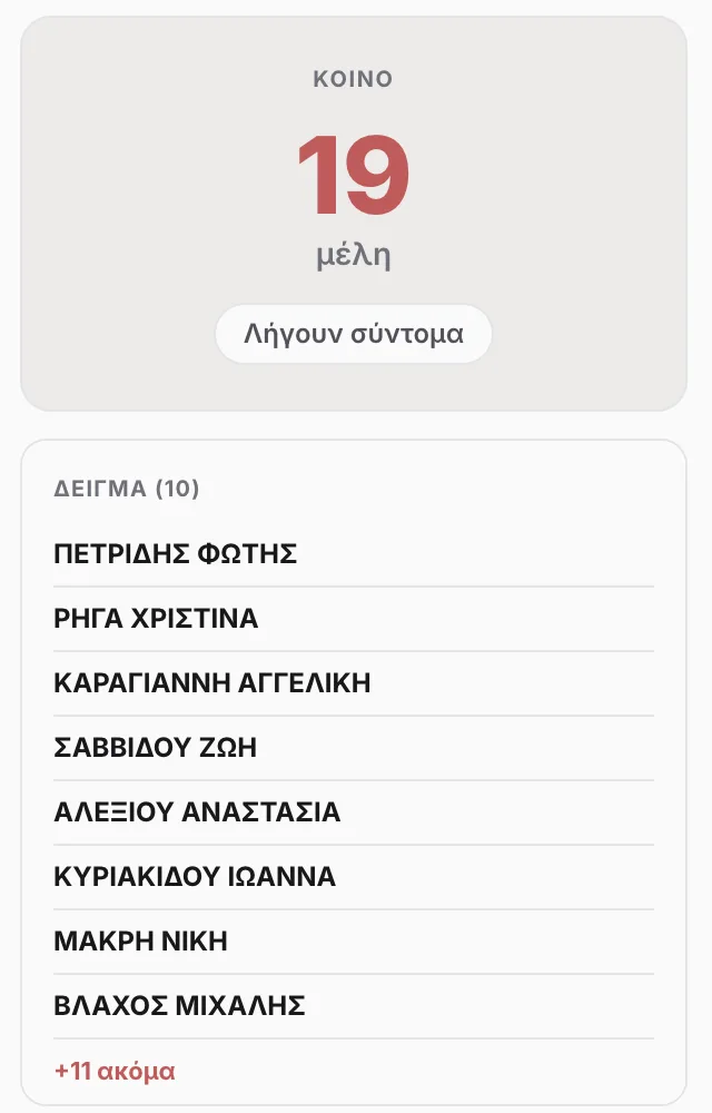 Κοινό καμπάνιας: 19 μέλη που λήγουν σύντομα, με δείγμα ονομάτων